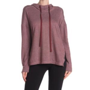 Max Studio Tunic Hoodie Striped Hooded High/low Funnel Neck Burgundy Casual Cute